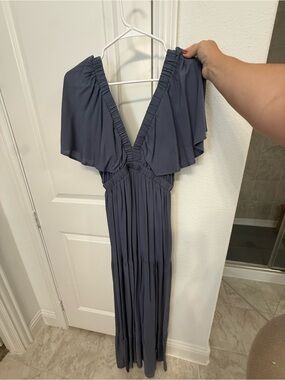 Women's Deep V Maxi Dress in Slate Blue
